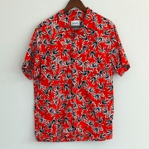 Goodfellow‎ & Co. Mens Slim L Hawaiian Aloha Shirt in Orange/Blue Floral Print